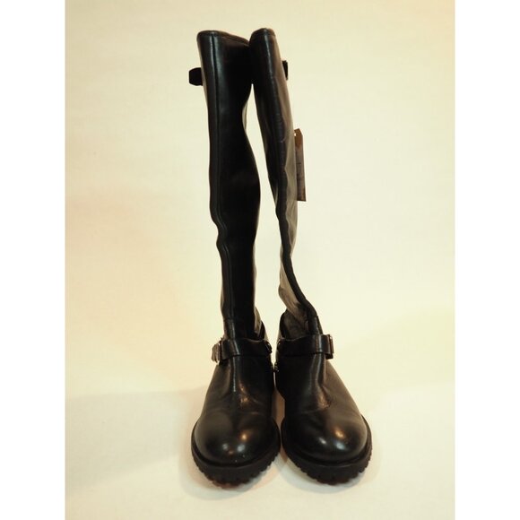 Donald Pliner Vive Black Leather Round Toe Knee High Motorcycle Boots, Size 6 US - Picture 2 of 12